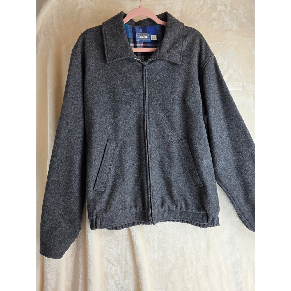 Pendleton Wool Bomber Jacket Men's Gray Plaid Lin… - image 1